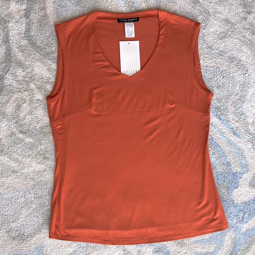 Burnt-Orange V-neck Sleeveless Blouse - Picture 2 of 10